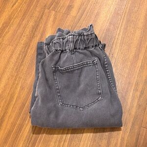 Gray Denim Paper Bag Pants